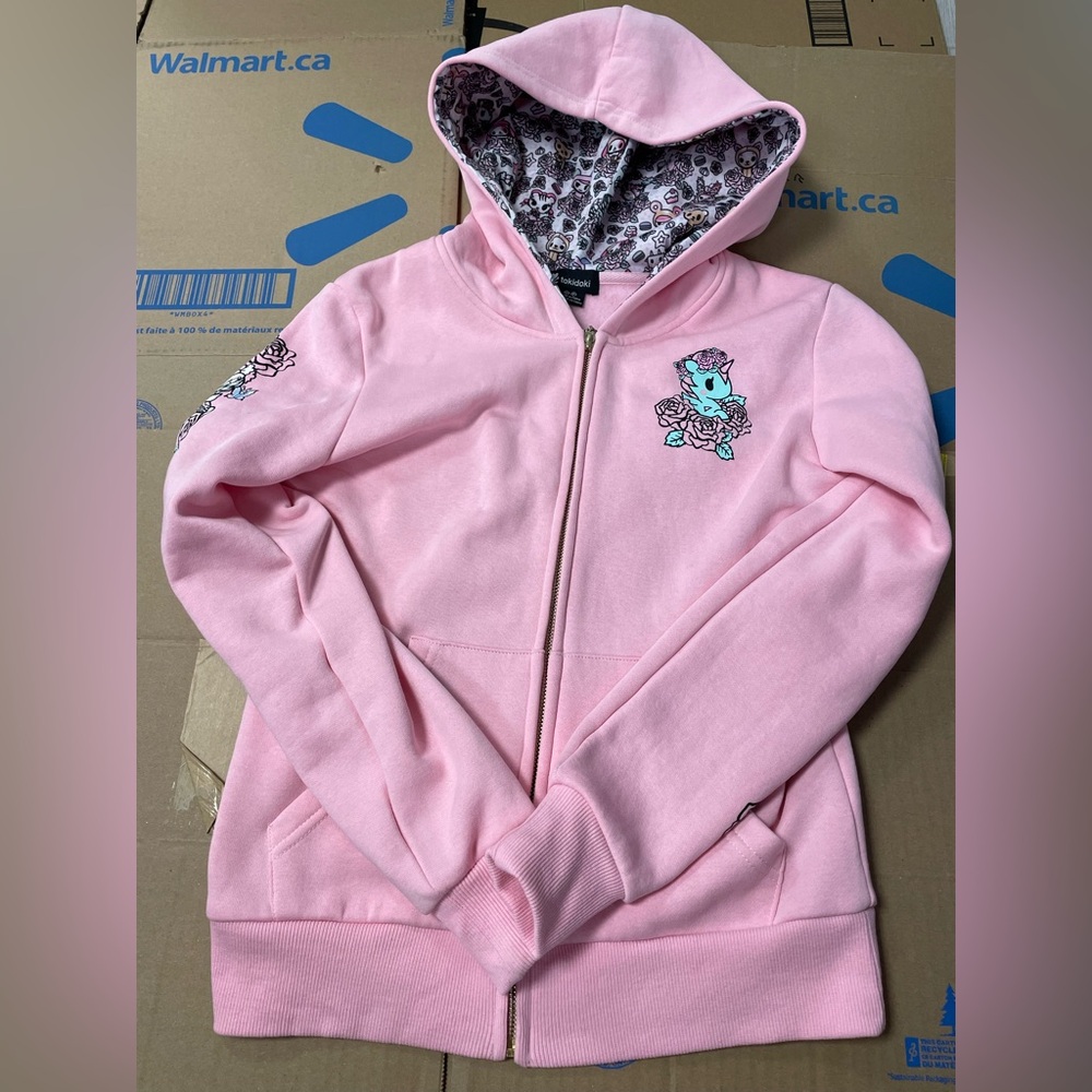 Tokidoki Pink Hoodie Sweatshirt Floral Quartz Small Donutella Unicorno Used - Picture 14 of 16